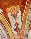 Mittelalterliches Fresco der Hl. Dreifaltigkeit in der St. Jakobskirche in Urschalling am Chiemsee; 